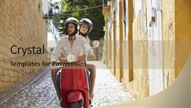  Presentation with old couple - Cool new presentation theme with moving free - couple riding motor scooter backdrop and a coral colored foreground