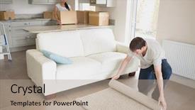  Presentation with two people talking - Cool new PPT layouts with moving free - two young people furnishing backdrop and a  colored foreground