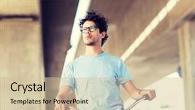  Presentation with man riding big bike motor - PPT theme consisting of moving gears - people style leisure and lifestyle background and a  colored foreground