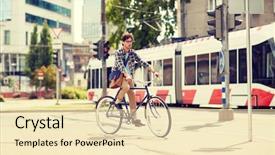  Presentation with people street - PPT theme featuring moving gears - people style leisure and lifestyle background and a lemonade colored foreground