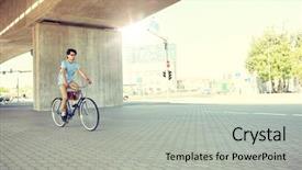  Presentation with man riding big bike motor - Audience pleasing presentation consisting of moving gears - people style leisure and lifestyle backdrop and a light gray colored foreground