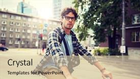  Presentation with man riding big bike motor - Presentation with moving gears - people style leisure and lifestyle background and a lemonade colored foreground