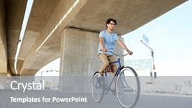  Presentation with man riding big bike motor - Presentation theme consisting of moving gears - people style leisure and lifestyle background and a  colored foreground