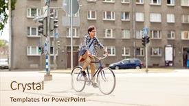  Presentation with man riding big bike motor - Audience pleasing theme consisting of moving gears - people style leisure and lifestyle backdrop and a lemonade colored foreground