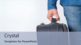  Presentation with jeans - Cool new slide set with expatriate - closeup of a young caucasian backdrop and a light blue colored foreground