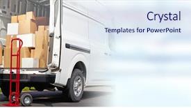  Presentation with cargo - Amazing PPT theme having cargo handling - delivery postman with a box backdrop and a sky blue colored foreground