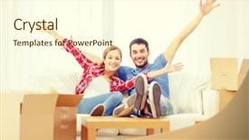  Presentation with cinematography video movie cinema concept - Slides featuring moving home and couple concept background and a cream colored foreground