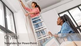  Presentation with home improvement - PPT layouts consisting of moving-home-improvement-and-real background and a soft green colored foreground