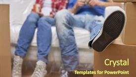  Presentation with cinematography video movie cinema concept - PPT theme featuring moving home repair and people background and a tawny brown colored foreground