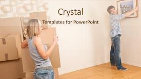  Presentation with new home - Beautiful slides featuring moving house couple hanging picture backdrop and a lemonade colored foreground