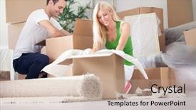  Presentation with new home sales - Colorful slide deck enhanced with moving into a new home backdrop and a coral colored foreground