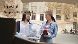  Presentation with college move in day - PPT layouts having moving into dormitory at college background and a coral colored foreground