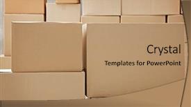  Presentation with boxes - Beautiful PPT theme featuring moving object retail store - cardboard boxes closeup backdrop and a coral colored foreground