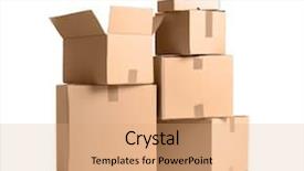  Presentation with retail store - Cool new PPT theme with moving object retail store - cardboard boxes on white background backdrop and a coral colored foreground