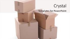  Presentation with boxes - Colorful slide deck enhanced with moving object retail store - cardboard boxes on white background backdrop and a  colored foreground