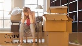  Presentation with healthy workplace full length side view - Cool new presentation theme with moving packing home - full-length of frustrated woman sitting backdrop and a coral colored foreground