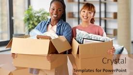  Presentation with real estate - Presentation theme featuring moving-people-and-real-estate background and a  colored foreground