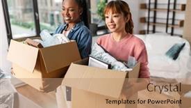  Presentation with real estate - Presentation theme having moving-people-and-real-estate background and a coral colored foreground