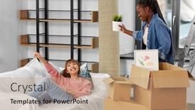  Presentation with real estate - Slide set featuring moving-people-and-real-estate background and a coral colored foreground