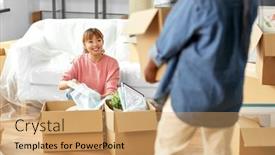  Presentation with real estate - Slides having moving-people-and-real-estate background and a coral colored foreground