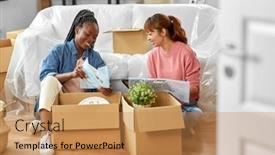  Presentation with real estate - Slides featuring moving-people-and-real-estate background and a coral colored foreground