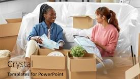  Presentation with real estate - Theme consisting of moving-people-and-real-estate background and a coral colored foreground