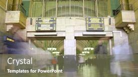  Presentation with railroad - Amazing slide deck having moving-people-in-railroad-station backdrop and a coral colored foreground