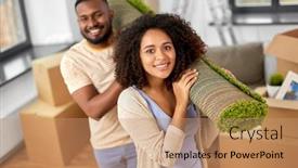  Presentation with real estate - Presentation theme with moving-people-repair-and-real background and a coral colored foreground