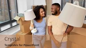  Presentation with real estate - PPT theme enhanced with moving-people-repair-and-real background and a coral colored foreground