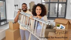  Presentation with african people - Theme consisting of moving-people-repair-and-real background and a coral colored foreground