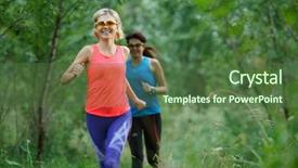  Presentation with athletes - Beautiful theme featuring moving pictures - picture of two female athletes backdrop and a tawny brown colored foreground