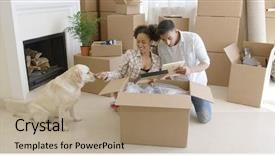  Presentation with pet - Slide deck featuring moving pictures - young woman petting her pet background and a coral colored foreground