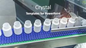  Presentation with belt conveyor - PPT theme featuring moving-polypropylene-white-bottles and a dark gray colored foreground