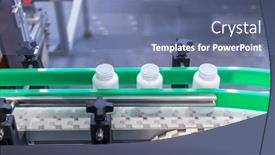  Presentation with conveyor belt - Slides with moving-polypropylene-white-bottles and a ocean colored foreground