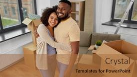  Presentation with estate - Beautiful presentation design featuring moving-repair-and-real-estate backdrop and a coral colored foreground