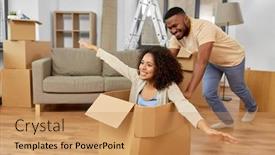  Presentation with real estate - Audience pleasing presentation theme consisting of moving-repair-and-real-estate backdrop and a coral colored foreground