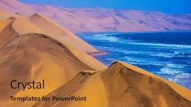  Presentation with rocky ocean coast - Slide set with moving sand dunes sandwich harbour background and a red colored foreground