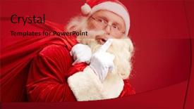  Presentation with forefinger - PPT theme having moving santa claus with huge background and a crimson colored foreground