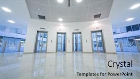  Presentation with moving business - Amazing slide set having moving slides - four transparent elevator door backdrop and a light blue colored foreground