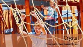  Presentation with happy kids at indoor playground - Cool new theme with moving slides - happy children move backdrop and a red colored foreground