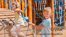  Presentation with children and regulation - Presentation theme with moving slides - happy two female children move background and a coral colored foreground