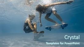  Presentation with water woman swimming underwater - Beautiful slide deck featuring moving slides - man and woman skateboarding underwater backdrop and a ocean colored foreground
