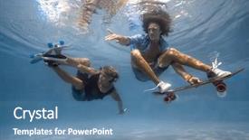  Presentation with swimming pool - Slides with moving slides - men skateboarding underwater background and a teal colored foreground