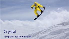  Presentation with rider - PPT theme enhanced with moving slides - snowboard rider jumping on mountains background and a  colored foreground