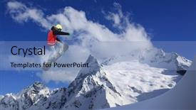  Presentation with snowboard - Presentation theme featuring moving slides - snowboard rider jumping on mountains background and a light blue colored foreground