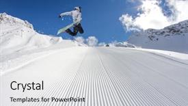  Presentation with snowboard - Colorful slide deck enhanced with moving slides - snowboard rider jumping on winter backdrop and a light gray colored foreground