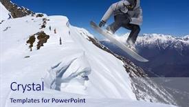  Presentation with snowboard - PPT theme enhanced with moving slides - snowboarder jumping on mountains extreme background and a sky blue colored foreground