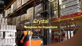  Presentation with distribution - Beautiful PPT theme featuring moving stock in distribution warehouse backdrop and a tawny brown colored foreground