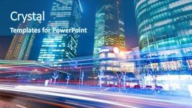  Presentation with modern building - Presentation theme with moving street lights - light trails on the modern background and a ocean colored foreground