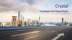  Presentation with urban buildings - Amazing presentation theme having moving sun light - empty urban road and buildings backdrop and a sky blue colored foreground